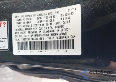 2014 Honda Accord Lx z USA, uszkodzony, nr VIN 1HGCR2F34EA180599